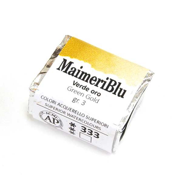 マイメリブルー固形水彩絵具 333グリーンゴールド G3(ハーフパン)