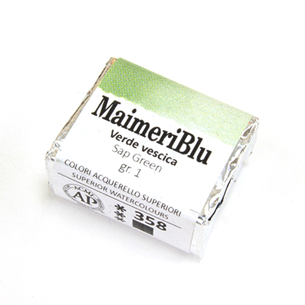 マイメリブルー固形水彩絵具 358サップグリーン G1(ハーフパン)