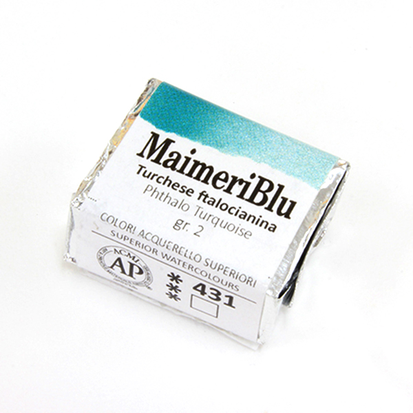 マイメリブルー固形水彩絵具 431フタロターコイズ G2(ハーフパン)