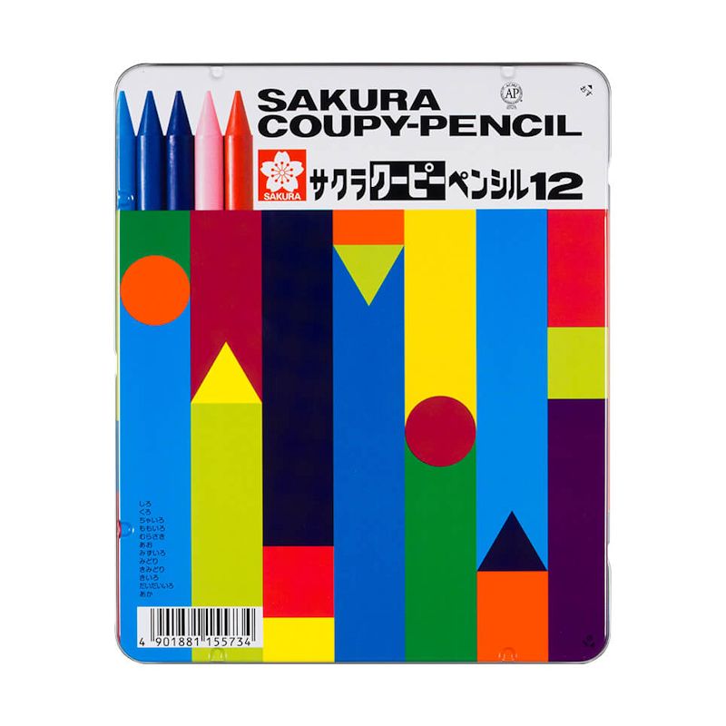 サクラクレパス クーピーペンシル 12色セット (缶入り)