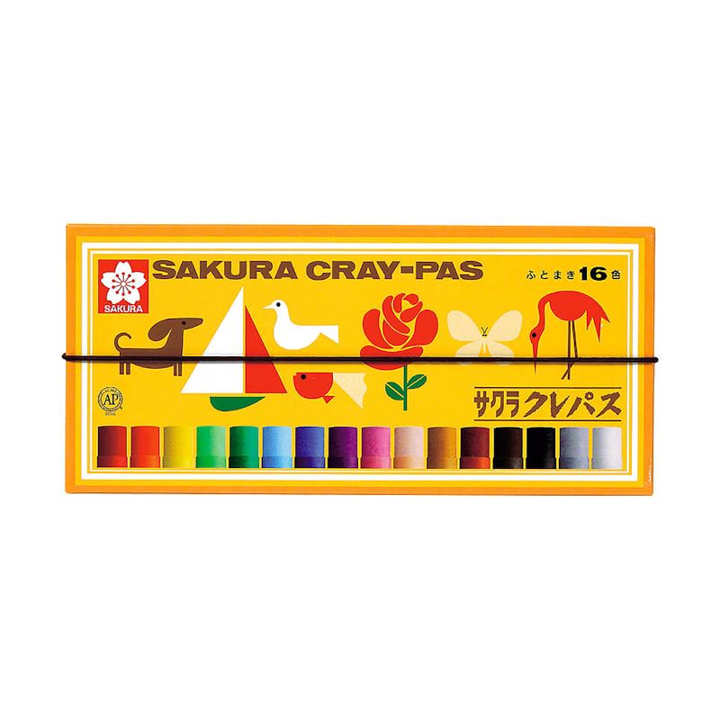 サクラクレパス クレパス太巻 16色 (ゴムヒモ付)