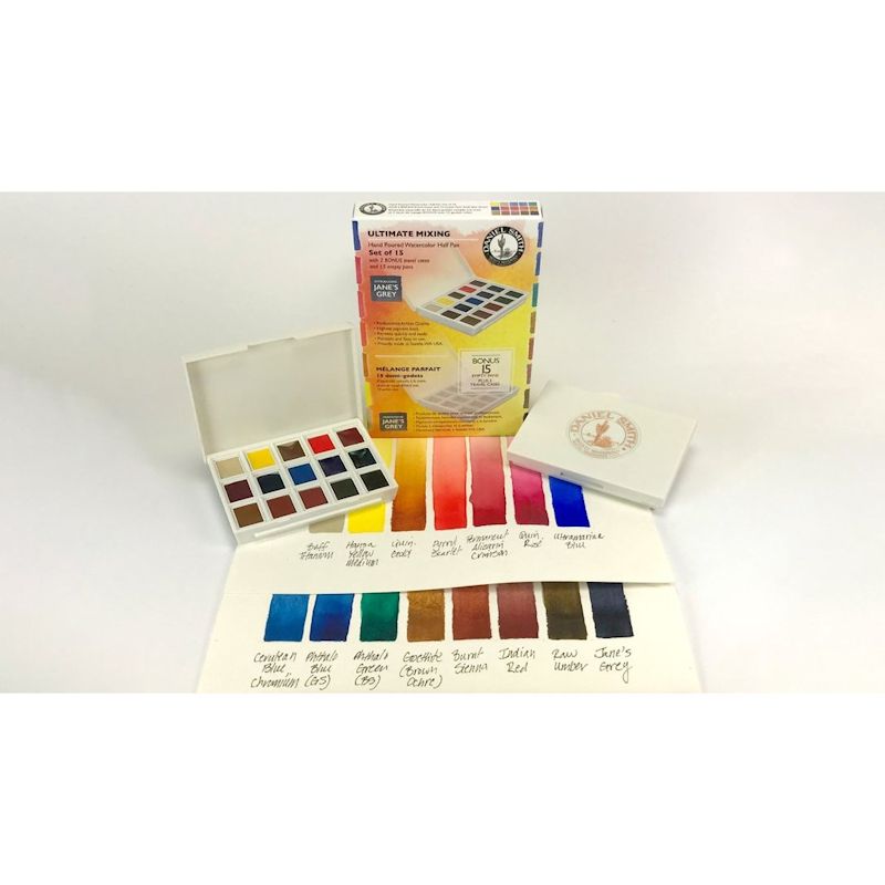 【お取寄品】ダニエルスミス固形水彩絵具 15色アルティメイトミックスセット(ハーフパン)