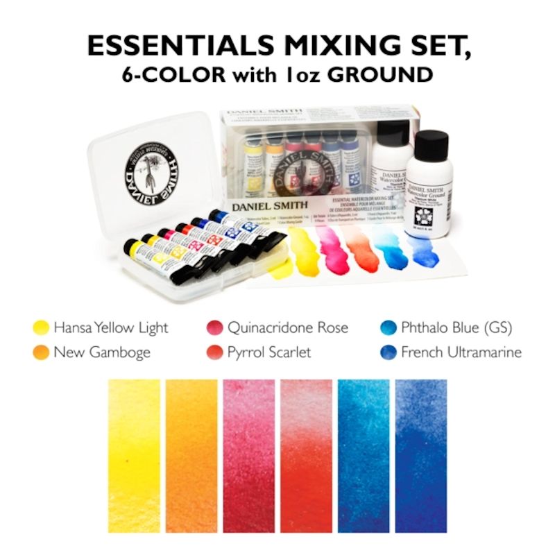 【お取寄品】ダニエルスミス透明水彩絵具 6色エッセンシャルミックスセット グラウンド付(5ml)