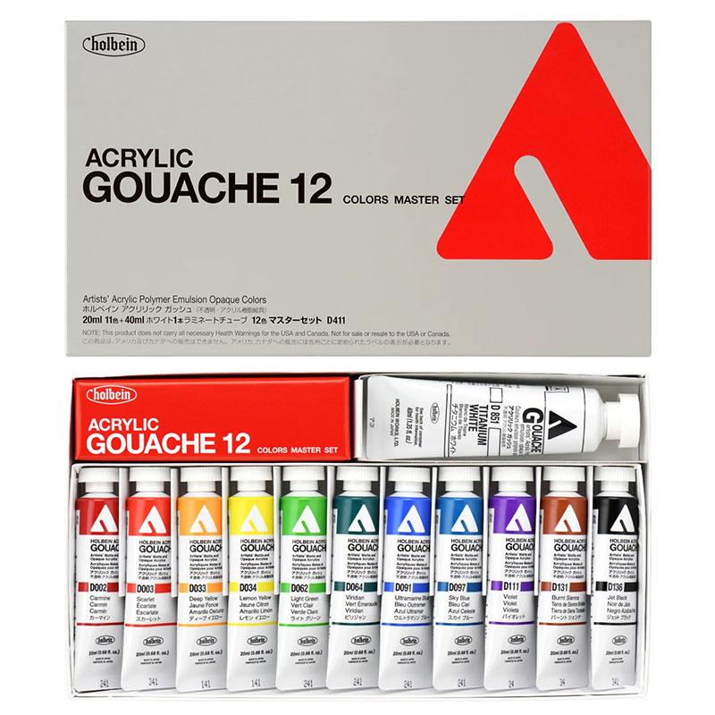 ホルベイン アクリリックガッシュ マスターセット D411 (20ml 11色+40ml ホワイト)