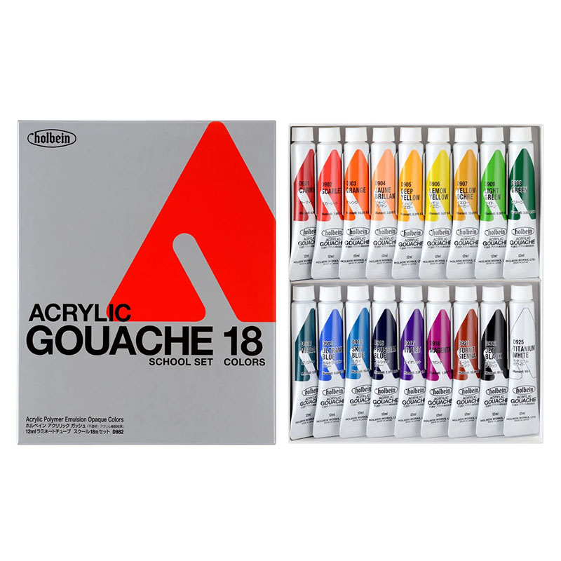 ホルベイン アクリリックガッシュ スクールセット 18色(紙箱) D982 【12ml】