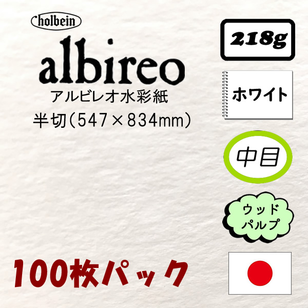 アルビレオ水彩紙　並厚口〈218g〉　半切　547×834mm　100枚パック