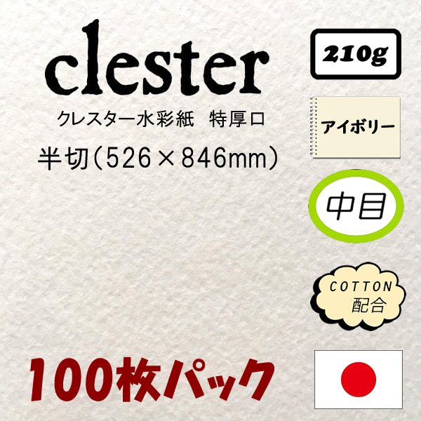 クレスター水彩紙 並厚口〈210g〉 半切 526×846mm 100枚パック